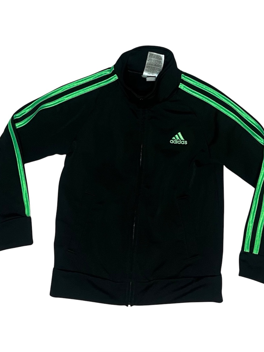 Adidas Jacket Black and Neon Green Boys Size 5 Athletic Wear Zip Up